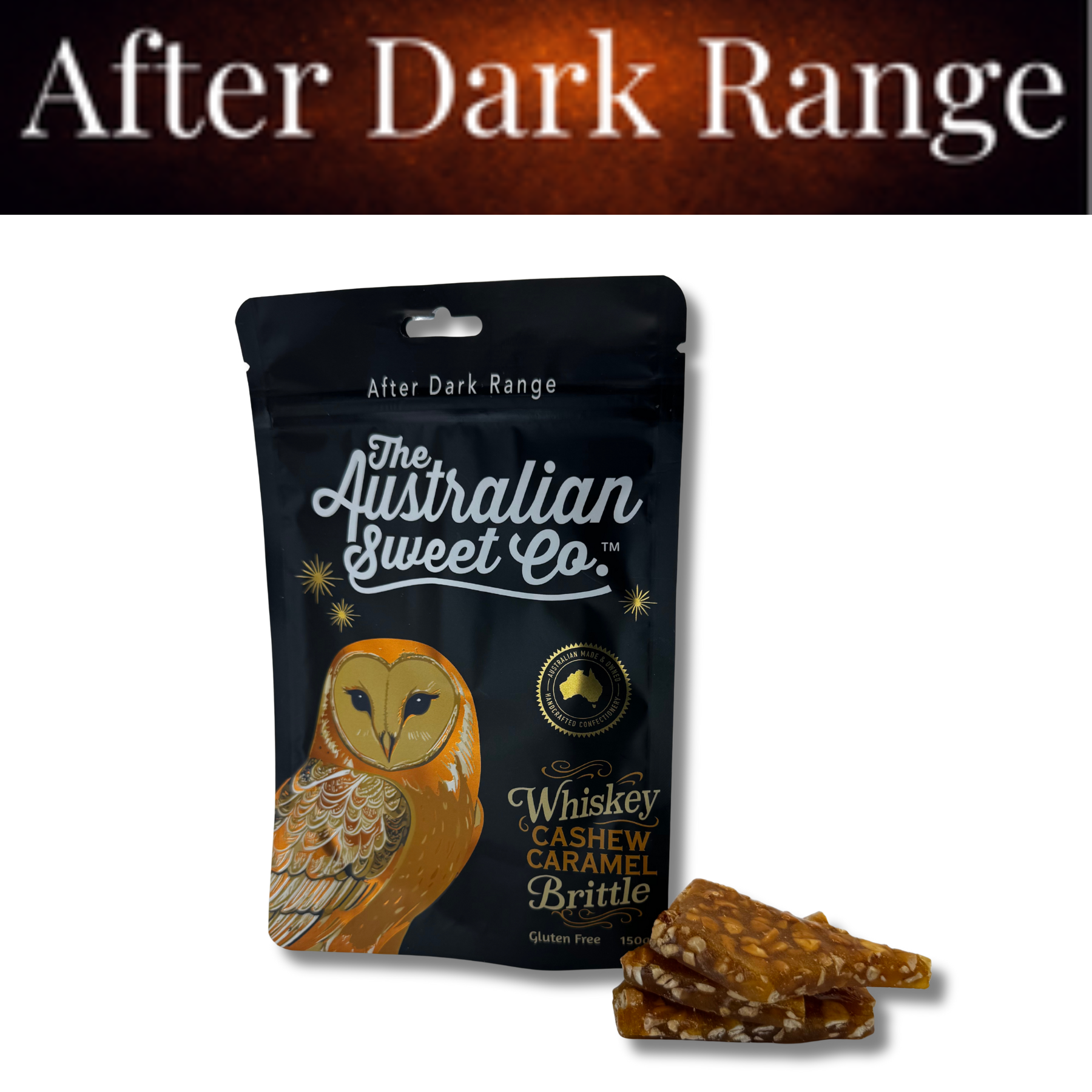 Whiskey, cashew and caramel brittle