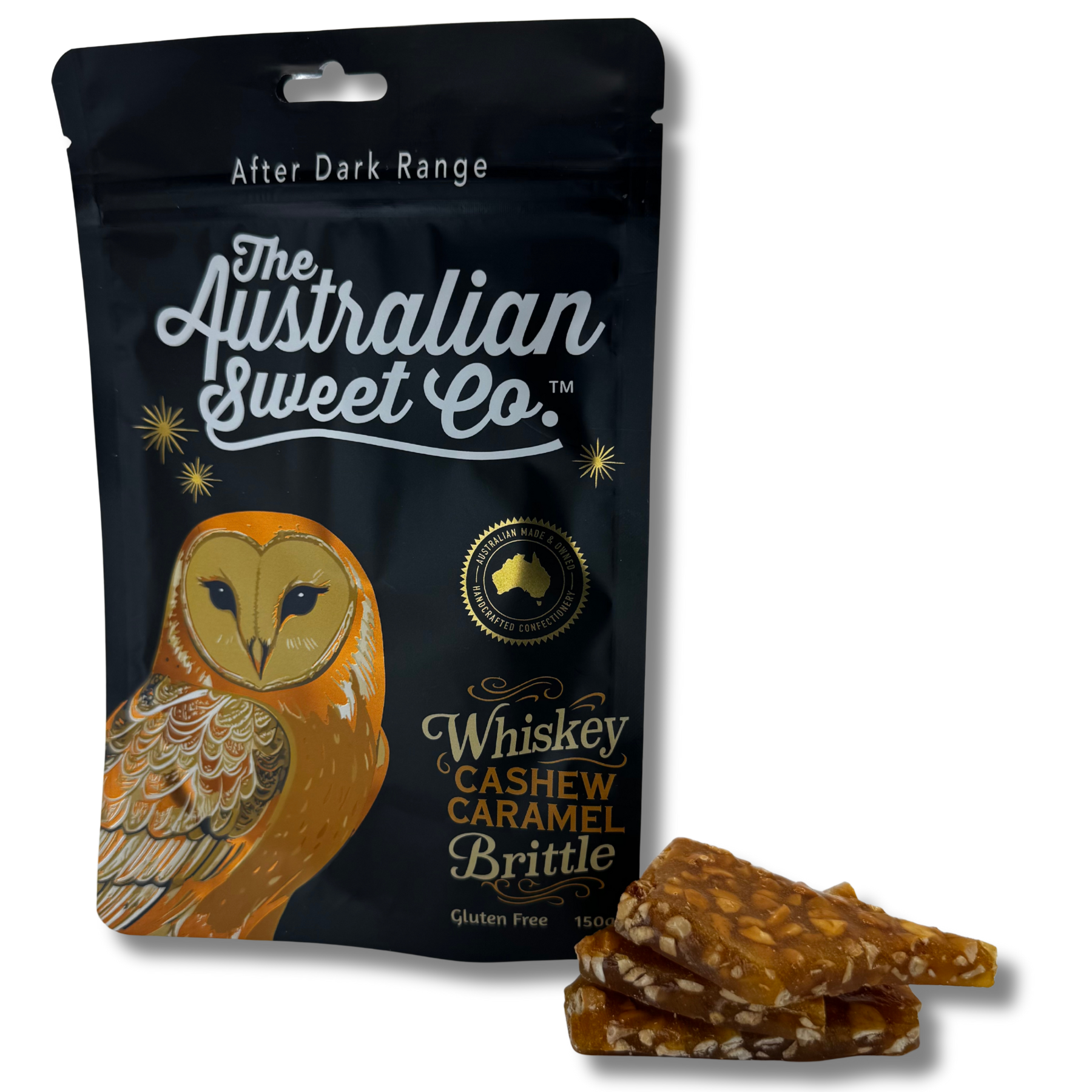 Whiskey, cashew and caramel brittle